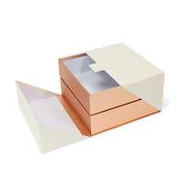 Boîte cadeau personnalisée haut de gamme blanche à double porte, 2 couches, or rose, avec doublure en éponge pour crème visage et crème contour des yeux