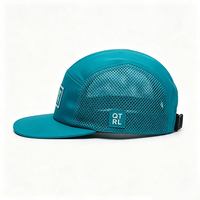 Casquette de camping 5 panneaux respirante en maille turquoise avec logo personnalisé, fourniture en gros OEM ODM