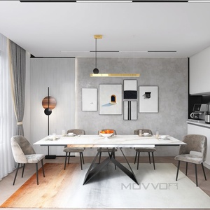 Nouvelle mode marbre motif céramique roche plaque haut rectangulaire réglable extension <span class=keywords><strong>table</strong></span> à manger luxe moderne - Product Image 4