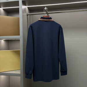 Polo de Manga Larga para Hombre con Cuello a Rayas Icónico Burberry, Camiseta Casual Clásica de Algodón Piqué, Multicolores - Product Image 4