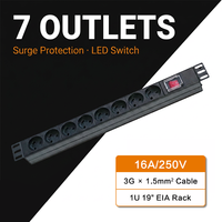 Multiprise de rack PDU basique personnalisée Danemark 13A 250V 1.5U avec câble 3G x 1.5mm² de 2m, 3m et interrupteur normal à LED pour projet OEM