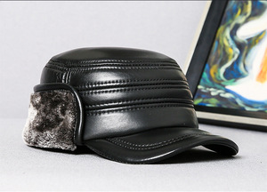 Mũ Da X1925 Mũ Lưỡi Trai Phẳng Bảo Vệ Tai Ấm Áp Ngoài Trời Phong Cách Quân Đội Cho Nam Mũ Bóng Chày Da Tự Nhiên Cho Nam - Product Image 3