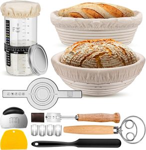 Trend Bamboo Sourdough Starter Kit 2 Foldable Proofing Baskets Starter Jar Nozzle Bread Lame Dough Scraper (Model SJY-1225-02) - Product Image 1