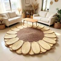 Tapis d'intérieur en forme de tournesol, tissé à la main en herbe de la canne, écologique, adapté aux animaux domestiques, lavable, antibactérien, style ferme moderne