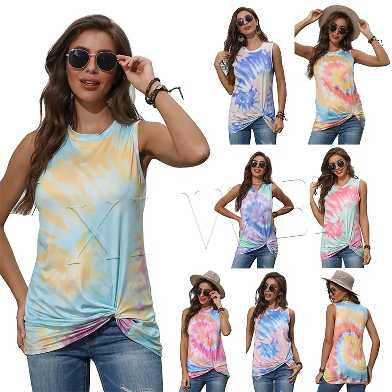 Bán Buôn Tie Dye Gradient In Ấn 2021 Thiết Kế Thời Trang Ladies Không Tay T-shirt Phụ Nữ Casual Vest