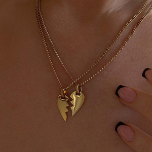 Minimalista corazón rompible medio corazón pareja Collar personalizado de acero inoxidable dividido roto colgante collar joyería - Product Image 2