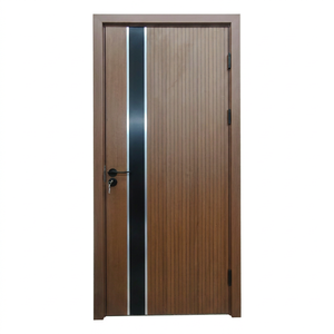 Porte en bois moderne, ignifugée et étanche, avec incrustation métallique noire et surface finie à rayures, pour chambre, <span class=keywords><strong>hôtel</strong></span>, appartement - Product Image 1