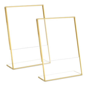 Marco <span class=keywords><strong>de</strong></span> Fotos Acrílico con Borde Dorado en Forma <span class=keywords><strong>de</strong></span> L, Moderno, Elegante, Irrompible, Porta Menús, Soporte <span class=keywords><strong>de</strong></span> Letreros para Mesa para Restaurantes y Cafeterías - Product Image 1