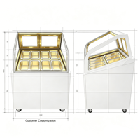 Vitrine Réfrigérée Commerciale 8 ou 10 Bacs, Présentoir Autonome à Refroidissement Ventilé pour Gelato et Crème Glacée
