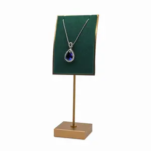 Soporte de Metal y microfibra verde para joyería, expositor de joyas, tipo tarjeta, collar