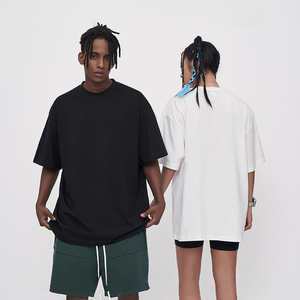 여름 새로운 남자의 캐주얼 티셔츠 미국 웨스트 코스트 브랜드 230g 빗질 면 블랙 화이트 단색 100% 면 짧은 소매 - Product Image 4