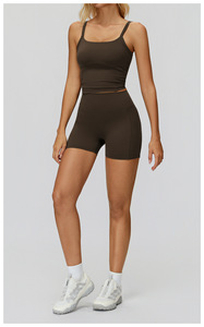 عميق الخامس مثير مفتوح الجمال الظهر بلا أكمام حمالة الصدر الرسن و سكرش قصير يغطي الرجل مجموعات النساء اللياقة البدنية الرياضة ملابس مجموعة صالة الألعاب الرياضية - Product Image 5