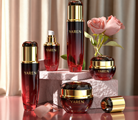 Flacon distributeur sous pression en verre de 40 ml, flacon de toner de 120 ml, tube de crème rouge, matériaux d'emballage pour soins de la peau