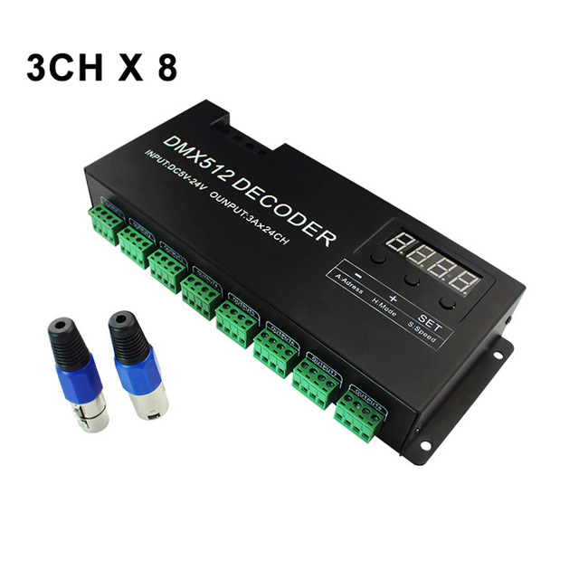 COXO Dmx512 Decimal 24CH Decoder Ws2811 Ws2812b Pixel Led Strip Lighting Dmx Controller Dmx512