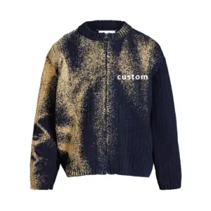 2024 Autumn/Winter new fashion high quality custom logo streetwear fabric dyed men's knitted long sleeve cardigan