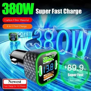 อะแดปเตอร์ชาร์จเร็ว 4 in 1 380W พร้อมจอแสดงผลดิจิตอล สำหรับชาร์จโทรศัพท์ในรถยนต์ ช่องเสียบ USB+Type-C - Product Image 2