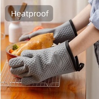 En gros, gants de cuisine à cinq doigts en silicone épaissi, anti-brûlure, résistants aux hautes températures, avec doublure en coton, compatibles lave-vaisselle et four