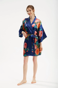 <span class=keywords><strong>Bata</strong></span> de Novia de Satén con Estampado Floral, <span class=keywords><strong>Kimono</strong></span> Corto, <span class=keywords><strong>Bata</strong></span> de Dormir, Conjunto de Pijama, Ropa de Estar por Casa, <span class=keywords><strong>Bata</strong></span> Elegante para Mujer - Product Image 3