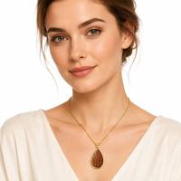 Collier pendentif goutte d'eau en acier inoxydable inaltérable plaqué or 18 carats, facetté, hypoallergénique, étanche, unisexe, OEM