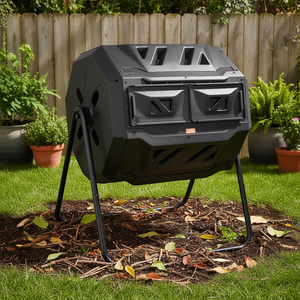 Composteur à double compartiment Vevor 43 Gal, cadre en acier noir, composteur manuel pour jardin, utilisation en extérieur - Product Image 2