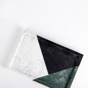 Plateaux en marbre de luxe blanc noir rectangle motif carré cadre en métal vanité stockage de bijoux salle de bain occasions de mariage marque OEM - Product Image 1