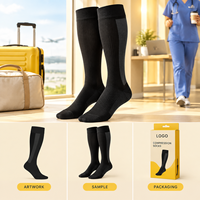 Chaussettes de compression noires à compression graduée pour le mollet, avec panneau extensible, pointe plate, manchette plus large, conformes à la tableau des tailles, vérifiées