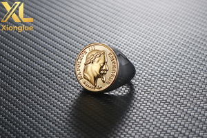 Bague pour homme en acier inoxydable PVD plaqué or 18 carats, style européen et américain, vintage, tête de Napoléon, punk, plaqué or, étanche - Product Image 5