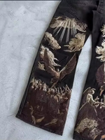 Pantalon Jeans Homme Baggy Oversize Vintage à Motif Floral Personnalisé Broderie 3D Y2k Coupe Droite Noir Délavé à l'Acide Taille Moyenne Hip Hop