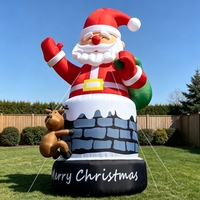 Père Noël gonflable personnalisé dans un cheminée avec rennes, décoration de Noël pour la maison et le jardin