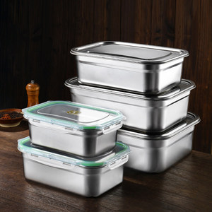Stainless Steel Food <b>Storage</b> Container Rectangle Clip On Lid Airtight With Handle <b>For</b> Travel Camping - Product Image 1