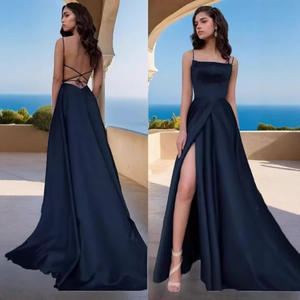 S0093A nouveau Style Satin longue longueur au sol fente taille-bretelles cintrage bal adulte cérémonies anniversaires soirée robe de soirée - Product Image 3