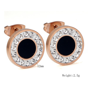 Rose Gold Round <b>Stud</b> <b>Earrings</b> With Crystal Circle <b>Black</b> Center Stainless Steel For Party Women Fashion Jewelry - Product Image 5
