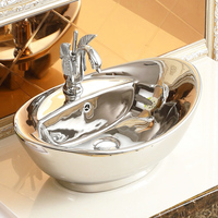 Lavabo de salle de bain moderne en céramique plaqué or fait main couleur argent