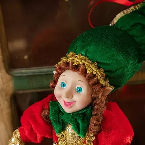 Bras et jambes pliables, 2 pièces, Figurine elfe de noël, poupée suspendue, décoration rouge et vert