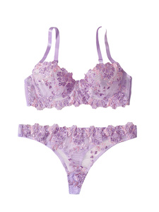 Ensemble 2 pièces pour femmes grandes tailles, respirant, brodé de fleurs, semi-transparent, soutien-gorge push-up, bretelles réglables, maintien léger, design fin - Product Image 6