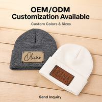 Gorro de Punto de Moda para Niños y Adultos, con Parche de Cuero en Blanco, para Invierno, con Nombre y Logotipo Personalizados con Láser, ODM/OEM