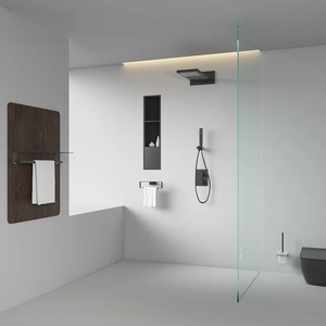 Grifo mezclador de caída de agua de baño cromado negro de diseño moderno, <span class=keywords><strong>grifos</strong></span> de lavabo ocultos termostáticos de dos funciones - Product Image 5