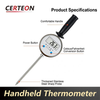 Termometer digital genggam layar LED untuk tanah dan air -50 hingga 200°C menggunakan baterai