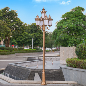 Lampadaire de jardin extérieur en fer, LED blanc chaud, abat-jour en verre, IP54, AC 220V, garantie 10 ans, alimenté par énergie solaire, détecteur de mouvement, intensité variable - Product Image 1