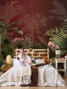 Papel de Parede Tropical Pintado à Mão Americano com Flores e Zebras para Design de Salas de Exposição em Clubes - Product Image 4