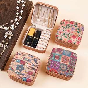 Wholesale Vintage Small Travel Box Organizer Zipper Square Pu Leather Jewelry Packaging Storage Case for Earrings <b>Rings</b> - Product Image 1