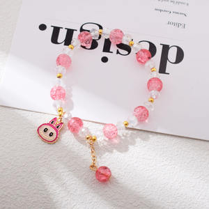 女性と学生のための新しい韓国スタイルの漫画合金ブレスレットかわいいラブ布と女の子と姉妹のためのガラスビーズジュエリー - Product Image 4