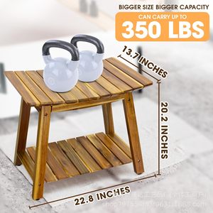 Tabouret de salle de bain en bois Xinruida avec étagère de rangement pour toilettes et douche, couleur marron - Product Image 2