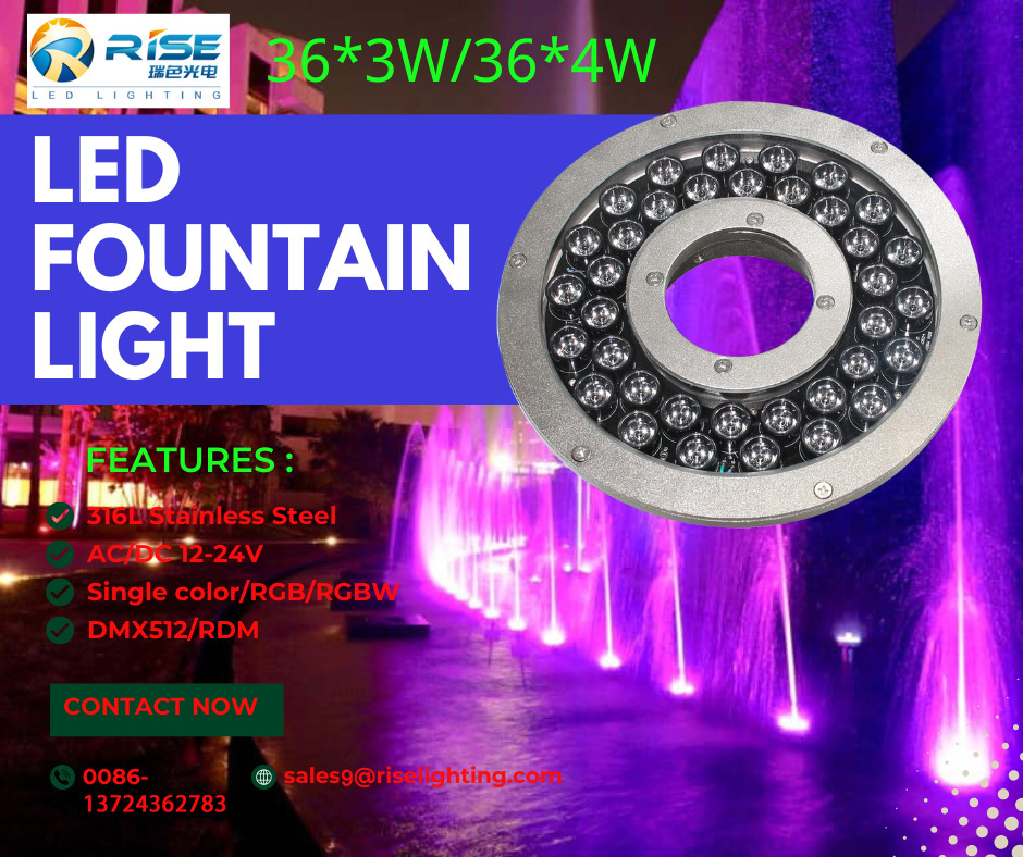 316L Stainless Steel DC24V IP68 Waterproof Full Color 36*3W/36*4W RGB/RGBW CRI80 Landscape DMX512 Floating LED Fountain Light