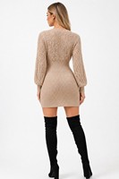 Robe en tricot pour femme avec logo personnalisé, tricot lourd, manches longues, col en V, couleur unie, décontractée, hiver, polyester, usine OEM et ODM