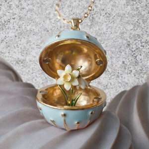 Collar con colgante de medallón de flor y huevo, dije esmaltado con cadena de eslabones, para regalo, que se abre y cierra - Product Image 2