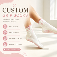 Chaussettes de yoga antidérapantes à bord festonné pour femmes, avec logo personnalisé, en jacquard, pour le Pilates, l'entraînement en studio et le sport