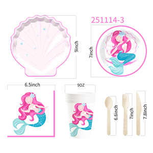 Fournitures de fête d'anniversaire sur le thème de la sirène DAMAI, ensemble de vaisselle sirène avec assiettes, gobelets, serviettes pour fête sur le thème de la sirène pour 8 invités - Product Image 5