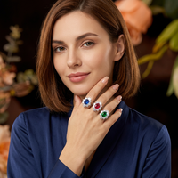9 anillos de moda con imitación de piedras preciosas coloridas, novedades 2026 para mujer, de latón y cobre, con circonita cúbica de corte ovalado de 7*9mm y diseño de flor.