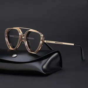 HBK-gafas de sol clásicas Steampunk para hombre y mujer, anteojos de sol con marco de Metal Retro, gafas de sol circulares de diseñador de marca, 2022